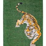 Louis De Poortere Rug, Pop Green On Fire 9388, Tiger design